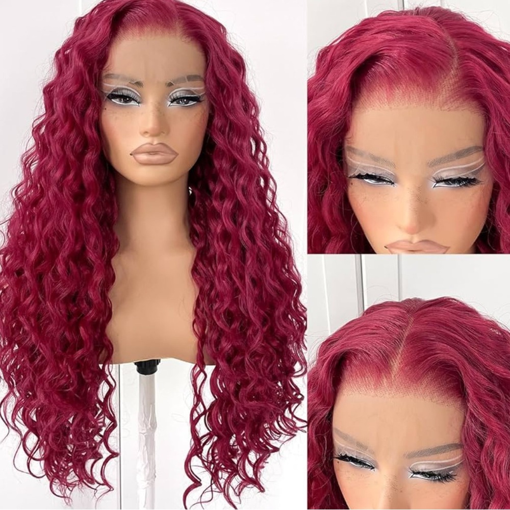 26” Burgundy DEEP Wavy Hair  LACE FRONT WIG Wig